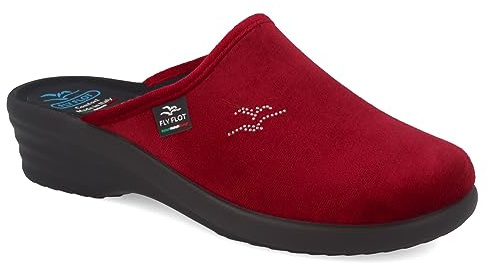 Fly Flot | Classic Woman, Pantofole Donna con Logo Strass, Ciabatta con Tomaia in Velluto, Sottopiede in Microfibra, Bordeaux, 39