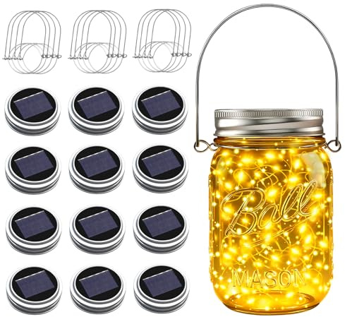 ZNYCYE Mason Jar Solar Lights for Outside, 12 Pack 30 LED Fairy Firefly Lights Mason Jar Solar Lids Outdoor Waterproof String Lights with Hangers(NO JARS) for Patio Garden Yard Lawn Decor - Warm White