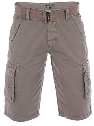 riverso Cargo shorts herr med bälte normal passform RIVAnton korta byxor, cargoshorts sommar 100 % bomull blå beige, svart, grå, grön, 30 31 32 33 34 36 38 40 42 44 46, Mellanbrun, 30
