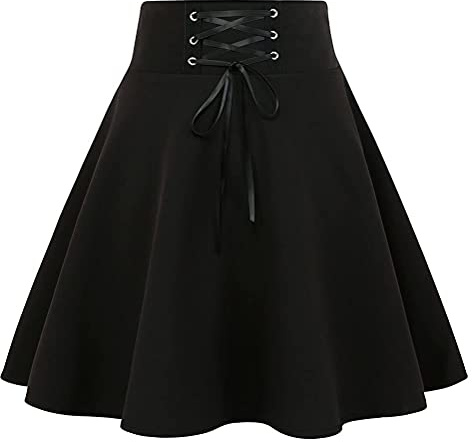 IDEALSANXUN Gothic Skirt for Women Trendy Cosplay Alternative Emo Alt Kawaii Grunge Clothes Rave Outfits Cute Goth Y2K Skirt(Large, A Pure Black)