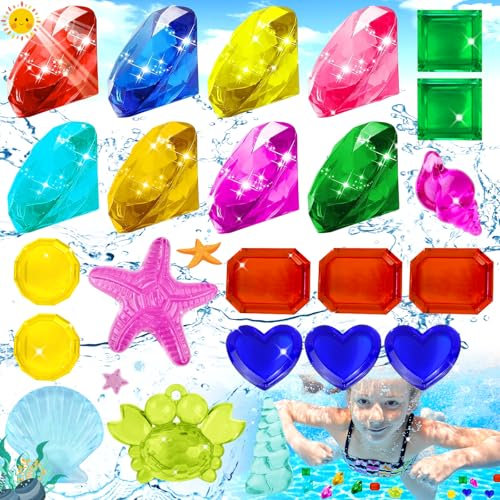 Weploda 23 Stück Kinder Diamanten Schatz, Pool Edelsteine, Bunt Acryl Edelsteine, Diamanten Bunt Kinder, Edelsteine Tauchjuwel, Bunt Tauchen Edelsteine, für Strand Pool Wasser Park