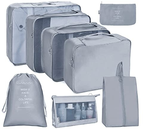 OSDUE Cubi da imballaggio per valigia, 8 pezzi, organizer da viaggio ispessito, borse da viaggio, accessori da viaggio, organizer essenziali, vestiti, scarpe, cosmetici, articoli da toeletta, borse