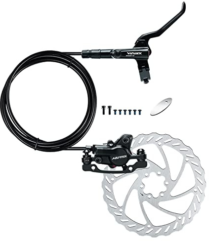 RUJOI MTB Hydraulic Disc Brakes Set, Mountain Bike Right Rear 1450mm Brake Aluminum Alloy Levers with Calipers PM/is Adapter and 160mm Rotor Fit E-Bike(Pred Bled/Pads Included