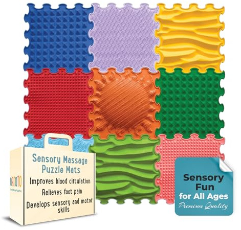 ORTOTO Tappetino per puzzle sensoriali per massaggi, tappetino ortopedico per bambini e adulti, piastrelle per pavimenti ad incastro, tappetini da gioco per bambini (Arcobaleno timulativo)