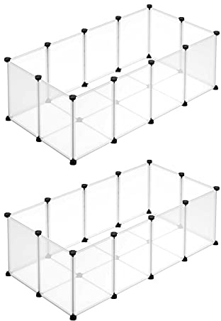 SONGMICS Smådjurshage Set med 2, Transparent Plasthage med Botten | Modulär för Inomhusbruk, 125 x 63 x 42 cm, Moln Vit, DAMION Kollektion