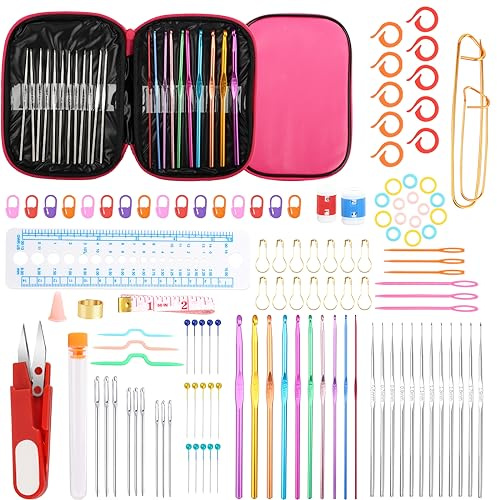 LWMTT 127 Piezas Agujas de Ganchillo, Kit de Agujas de Tejer Ergonómicas, Crochet Profesional, Accesorios Ganchillo y Crochet 0.6-6.5mm, Regalo para Mujeres