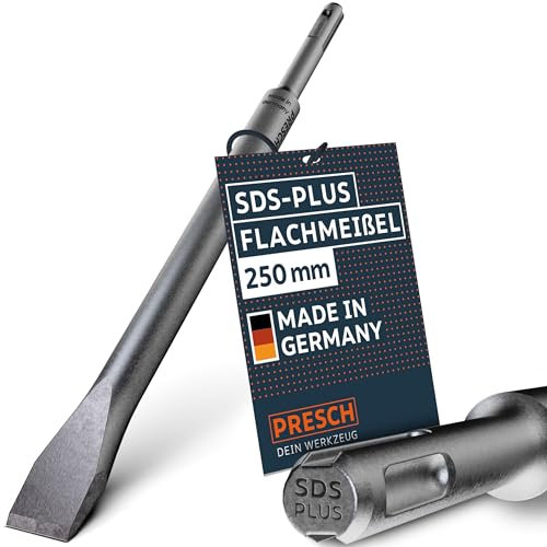 Presch SDS-plus Flachmeißel - Extrem robuste, langlebige 20mm breite Schneidkante - Für alle Abbrucharbeiten (250mm Länge) - Bohrhammer Meißel aus Hochleistungsstahl für kraftvolle Schläge