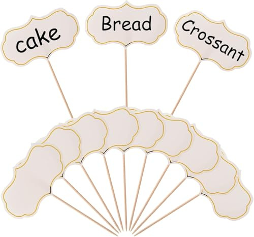 VIDSTW 50 Pezzi Stuzzicadenti Decorativi, Etichette, Pennarelli Alimentari per Dolci, Targhette a Buffet per Formaggio, Etichette per Piante, per Feste, Matrimoni, Compleanni (Bianco)