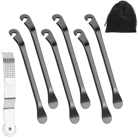 Morocket Reifenheber Fahrrad Set, 6Stk Reifenheber Metall, Reifenheber Rennrad mit Reifenraspel, Reifenwechsel Fahrrad Werkzeug, Fahrrad Reparaturset für Mountainbike Rennrad (Schwarz)