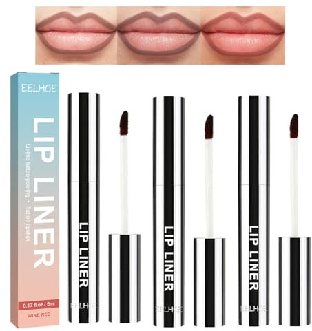 Peel Off Lip Liner Stain, 3 Colors Peel-Off Lip Liner Removable Lip Liner Pencils,Lang Anhaltender Abziehbarer Lippenstift Plump Lip Liner Matte,Wasserfest Tattoo Lip Liner, Anti-Smudge