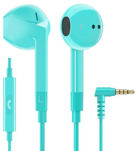Ludos FEROX Auriculares In Ear con Cable y Microfono, 5 Años de Garantía, Auricular con Jack, Cascos Musica con Graves Potentes, para iPhone, iPad, Samsung, Xiaomi, Gaming, Móvil, MP3 - Turquesa