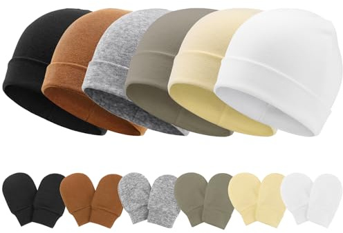 AQOKKA Newborn Baby Hats and Mittens Set Infant Beanie Cap Toddler Gloves Newborn Hospital Hats for Baby Girls Kid 0-6 Months