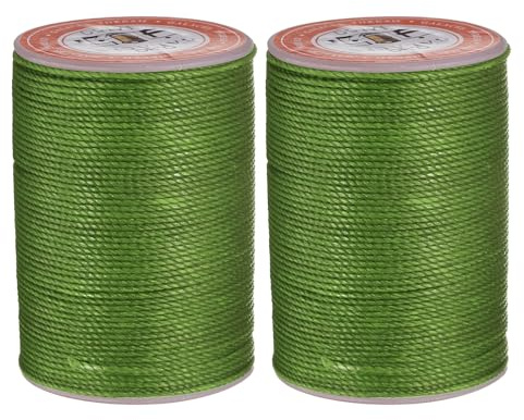 Kvartsman lädergarn vaxat, 0,8 mm x 55 m, 2 rullar rund vaxtråd, sadelgarn, polyestergarn för lädersömnad, bokbindning, reparation, flätade armband, gräsgrön