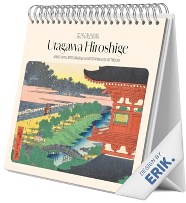 Grupo Erik Calendario sobremesa 2026 Hiroshige - Almanaque de mesa 2026 Con espacio para Anotar, Vista Mensual global, Ilustraciones y Base resistente (19,5 x 16,5cm)