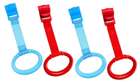 LOLIPPYY Anelli per Culla 4 Pezzi in Plastica e Tessuto, Accessori per Bambino Facili da Afferrare, per L'addestramento alla Camminata da Appendere al Lettino
