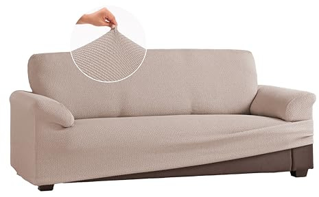 fundabel® - Funda Sofá Multi-Elástica Forma, 3 Plazas de 180 a 230 cm, Color Lino, Tejido Jacquard Premium con Ajuste Natural, Fabricada en España, Certificada Oeko-Tex®