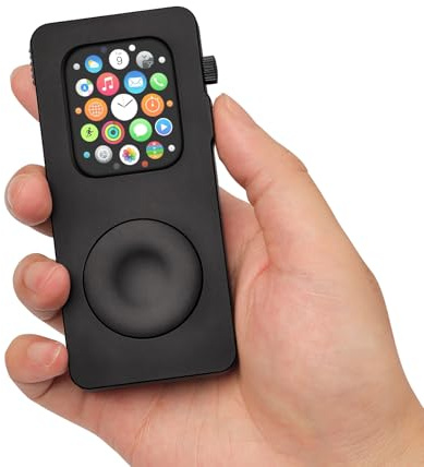 Carcasa de aleación de aluminio para Apple Watch Series 9, 8, 7 de 45 mm, convierte tu Apple Watch en un smartphone, funda protectora de metal estilo retro iPod con rueda de clic (negro, 45 mm, Series