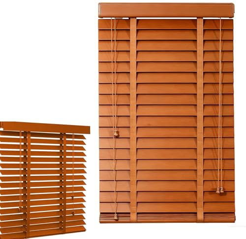 Tende Veneziane in Legno Massiccio Oscurante, Tenda Veneziana in Legno da Interno Esterno, Persiane Orizzontali Privacy 5 cm for Casa Ufficio Solari Porte 30 45 60 95.5 110 145 160 cm(Orange)