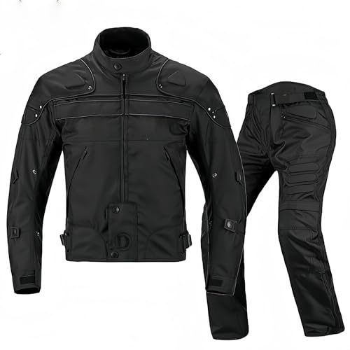 Traje de Moto para Hombre, Conjunto Textil de 2 Piezas con Protectores, Chaqueta Impermeable y Pantalones de Moto, Ropa de Motocross Ropa de Motociclismo Black,L