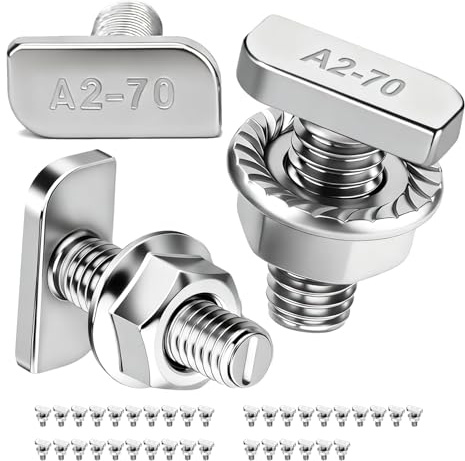 PDKKFF Set med 36 skruvar, hammarhuvud, M8 x 20 mm, rostfritt stål, A2-70, T-skruvset med flänsmuttrar för solcellsmonteringsskenor, PV, solcellssystem, växthus och aluminiumprofiler