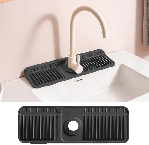 Linpr Alfombrilla de Silicona para Grifo de Fregadero, Negro, 45 cm