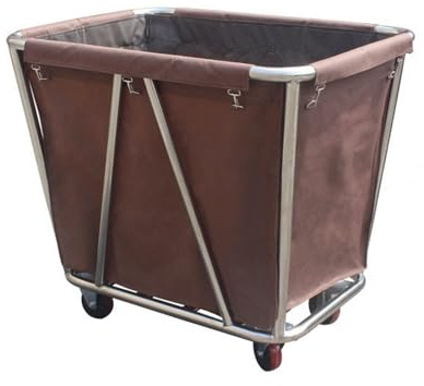 Carro Lavandería, Carro de Limpieza con Tela Oxford Impermeable y Estructura de Acero Inoxidable, Bolsa de Lavandería para Hoteles y Lavanderías Profesionales 90x65x80cm,Marrón