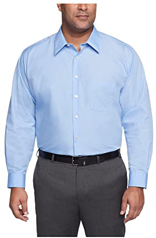 Van Heusen Men's Big Fit Dress Shirt Poplin Solid (Big and Tall), Cameo Blue, 20 Neck 34-35 Sleeve