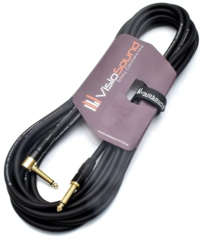 VisioSound Premium Guitar Bass Lead 6.35mm 1/4 Angled Jack/Pro Noiseless Instrument Cable (Black, 6m)