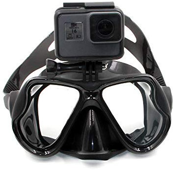 Eyeon Silicone Diving Mask Swimming Goggles Scuba Snorkel Mask with Tempered Glass and Camera Mount for GoPro, Xiaomi YI, SJCAM, Apeman, Crosstour, Victure, Campark AKASO for Adult & Youth (Black)