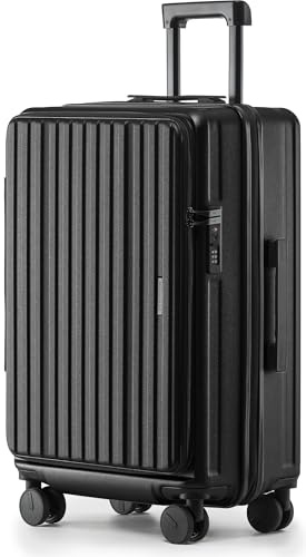 Münicase Koffer Expandierbar – Hartschalen-Trolley mit Oberseiten-Öffnung, Kompressionsgurt & extra Stauraum | Strapazierfähig, Kratzfest, leicht (Schwarz, L-65cm)