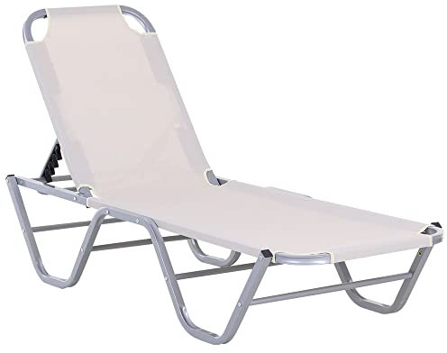 Outsunny Sonnenliege Strandliege 5-Stufige Alu Gartenliege Relaxliege Texteline Beige 163 x 58,5 x 91 cm