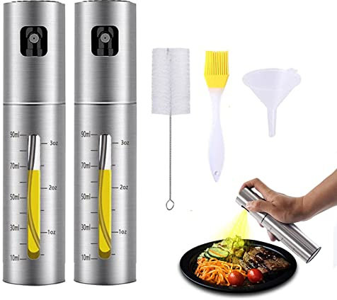 RoseFlower 2 Pezzi Spruzzino per Olio, Olio Spray Cucina per Olio da 100 ml, Olio Spray per Cooking, dell'Acciaio Inossidabile Nebulizzatore Olio per Barbecue, Cottura, Insalata, Pasta, BBQ