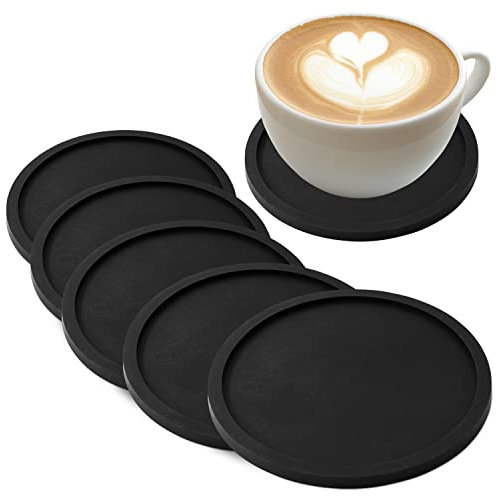 Joeji's Kitchen Untersetzer für Gläser, 8er-Set – runde Silikon-Glasuntersetzer für Tassen und Getränke, Schiefer – rutschfeste Bier-Barmatten – Getränke-Untersetzer-Set