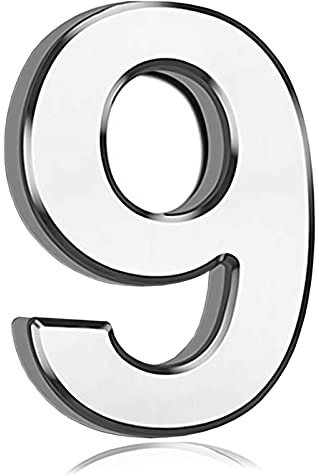 3 Inch Front Door Numbers, 3D Self Adhesive House Numbers Plaques Waterproof Mailbox Signage DIY Chrome Polished Address Numbers Sign for Home Office Hotel Apartment Door Room Wall, Silver (9)