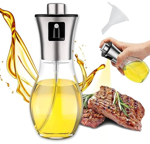 : GaoBangM 200ml Oil Sprayer Bottle,Vinegar Sprayer Dispenser,Dressing Spray Grilling Olive Oil Glass Bottle & 304 stainless steel, for Kitchen Cooking Salad Bread Baking BBQ (Oval)