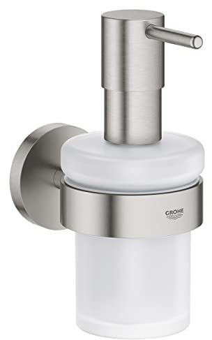 GROHE Start Distributeur de Savon avec Support pour Salle de Bain, Fixations Cachées, A Coller avec GROHE QuickGlue ou à Visser, Supersteel, 41195DC0