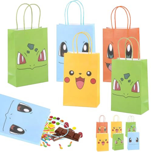 8 Stück Geschenktüten Kindergeburtstag, Papiertüten Bunt mit Henkel, Süßigkeiten Candy Bar Mitgebsel Tüten, Bags zum Verpacken von Geschenk, Giveaways, Kindergeburtstag, Party 15x8x21cm