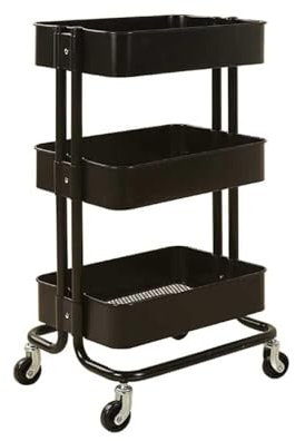 Chariot de service en acier inoxydable, établi mobile multifonction avec accoudoirs et roulettes - Idéal pour les salons de coiffure, les hôtels - Pratique et multifonctionnel (45 × 35 × 78 cm, noir)