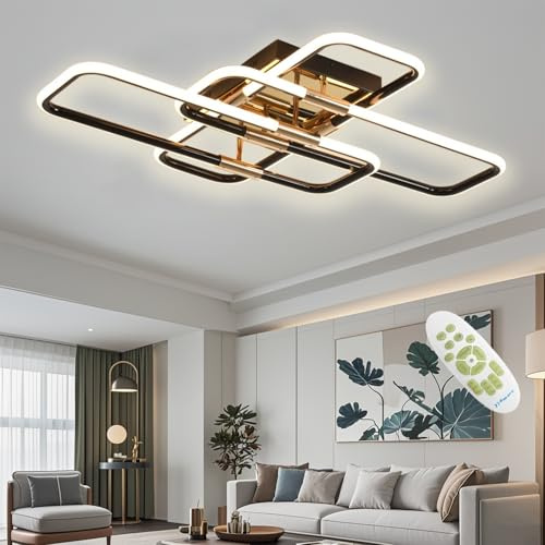 SXLXQM Lampadario Soggiorno LED Dimmerabile Moderna, Plafoniera LED Soffitto Rettangolare 86W 10750 lumen, Lampadario Soggiorno a Sospensione Grande 3000K-6000K, per, Camera da Letto