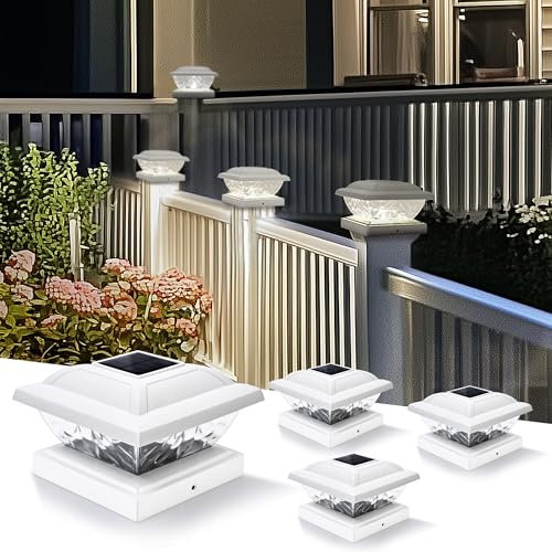 Solpex Solar Post Lights, Solar Powered Fence Post Lights, IP65 Waterproof Led Garden Light, Cap for 5×5 4×4 3.5×3.5 inch/ 13×13 10×10 9×9 cm Patio Fence Deck Wooden Posts (4 Pack)