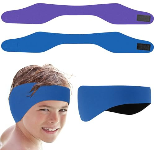 AiQInu 2 Stück Schwimmen Stirnband, Neopren, Ohrenschutz, Elastisch, Klettverschluss, Wasserfest, für Kinder & Erwachsene, Blau