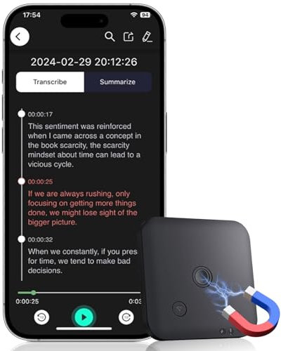 SOXOI KI Digitales Diktiergerät, 64GB Magnet Mini Aufnahmegerä mit ChatGPT 4o vom Transkribieren und Zusammenfassen für 102 Sprachen,One Touch Aufnahme, Voice Recorder Sprachrecorder (Schwarz)