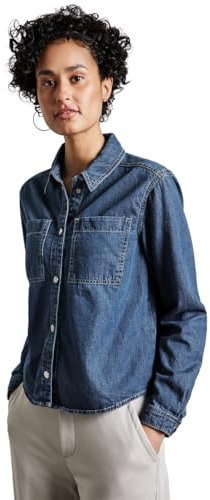 STREET ONE Damen A345453 Kurzes Jeanshemd, Medium Blue Clean, 38 EU