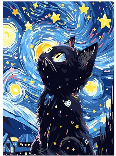 KiKiHong Diamond Painting Notte Stellata Gatto,Diamond Painting Kit,5D DIY Diamond Painting bambini Regali per Principianti Decorazione Domestica 30x40cm(Gatto)