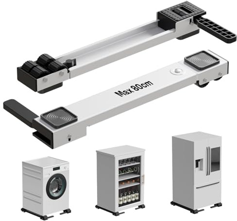 KVRG Waschmaschine Rollen Schiene,Anhebbarer Waschmaschinen Untergestell mit Rollen,50-80cm Ausziehbare, Einfacher Transport von Waschmaschinen und Trocknern, Kühlschränken, Möbeln - Weiß