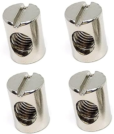 4-Pack Furniture Barrel Nuts M6 x 14mm – Durable Steel Cross Dowels for Bed Frame, Cabinets, Furniture Assembly – Strong Threaded Nut Connectors for DIY Repair & Flat Pack Installation