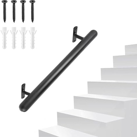 SUPAWAY Main courante noire revêtement poudre 41 cm Rampe métallique murale pour intérieur & extérieur Ø32 mm – Poignée de sécurité pour garage, cave, véranda, terrasses, escaliers, garde-corps