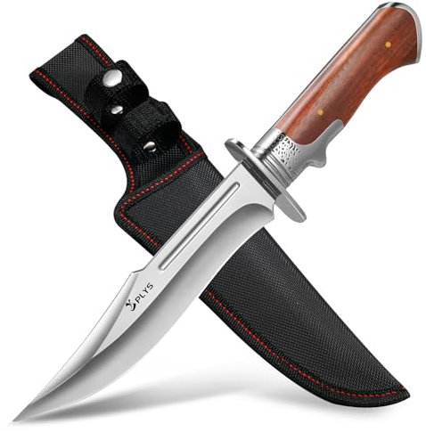 Plys Couteau de Survie 17cm Couteaux Chasse: Couteau Bushcraft Lame Fixe pour Bivouac avec Fourreau