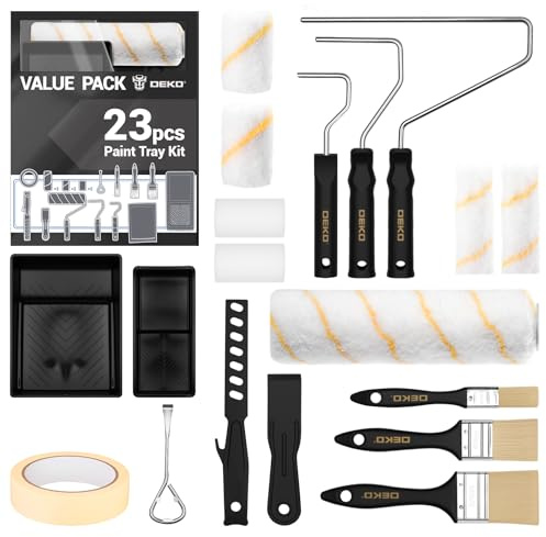 Rullo per Pittura 23 Pezzi: DEKO Kit Rulli per Imbiancare Casa, Kit Rullo Pittura con Vassoio, Pennelli, Nastro, Telo Anti-Polvere, Pitturare Casa e Interne - per Dipingere Pareti, Soffitti, Porte