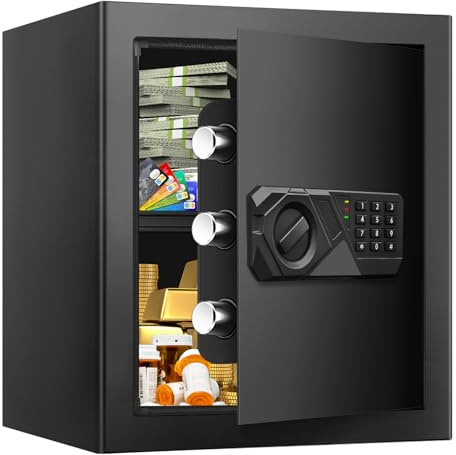 2.0 Cub Large Fireproof Safes for Home Use, Digital Security Safe Box Fireproof Waterproof with Combination Lock and Removable Shelf, Home Fire Safe for Document Money Medicines Valuables